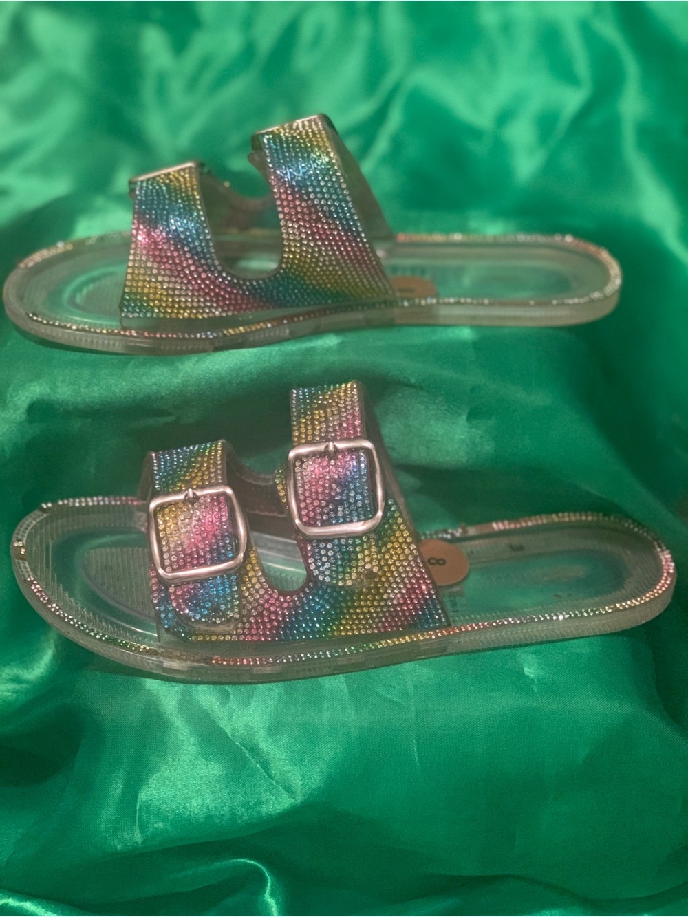 Olivia Miller Rhinestone Double-Buckle Slide Sandals - Multicolor